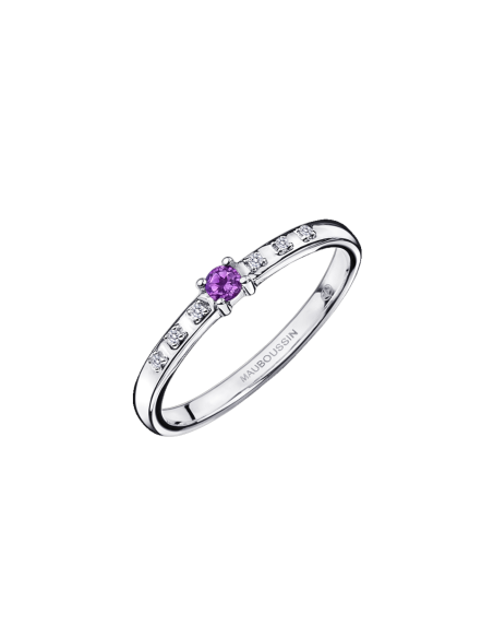 Bague capsule d'émotions Or gris pierre de centre saphir violet 0,06 ct pavage diamants 0,024 ct