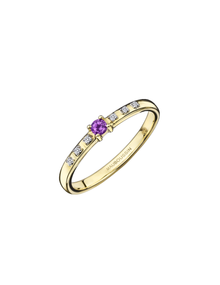 Bague capsule d'émotions Or jaune pierre de centre saphir violet 0,06 ct pavage diamants 0,024 ct