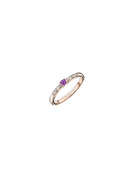 Bague capsule d'émotions Or rose pierre de centre saphir violet 0,06 ct pavage diamants 0,024 ct