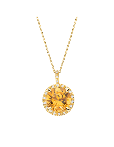 Pendentif Soleil D'Été or jaune Citrine pavage Diamants