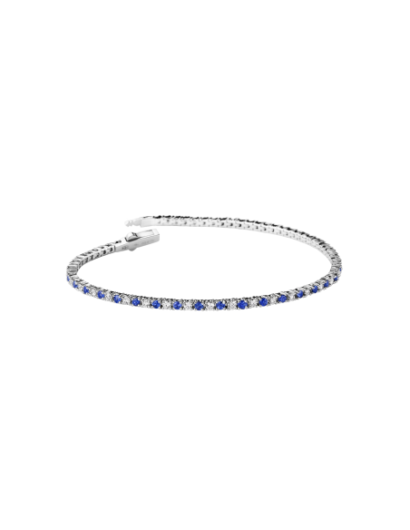Bracelet "FLEUVE D'AMOUR", or blanc, pavage SAPHIRS et diamants