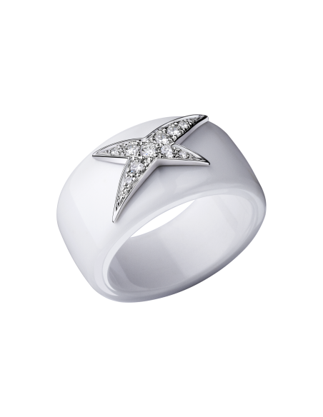 Bague "ETOILE DE L'ANGE", céramique blanche, étoile or blanc et pavage diamants (0,14 ct)